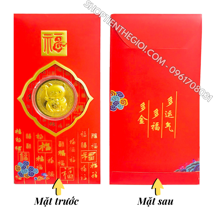 Bao Lì Xì Hình Con Mèo Thần Tài Cute Mạ Vàng - SP005916